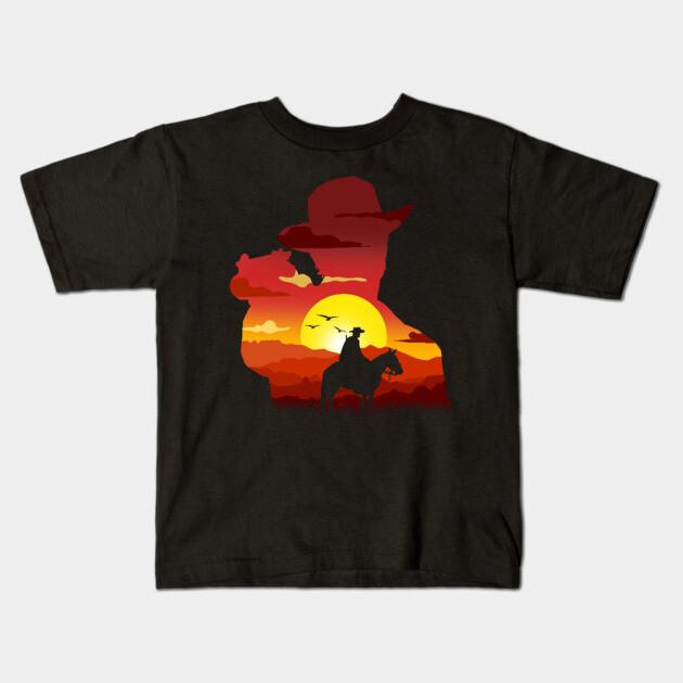 Boys Girls Soft Cotton Graphic Tees Arthur Morgan Sunset Silhouette T-shirt Breathable Daily School Wear Kids T-Shirts