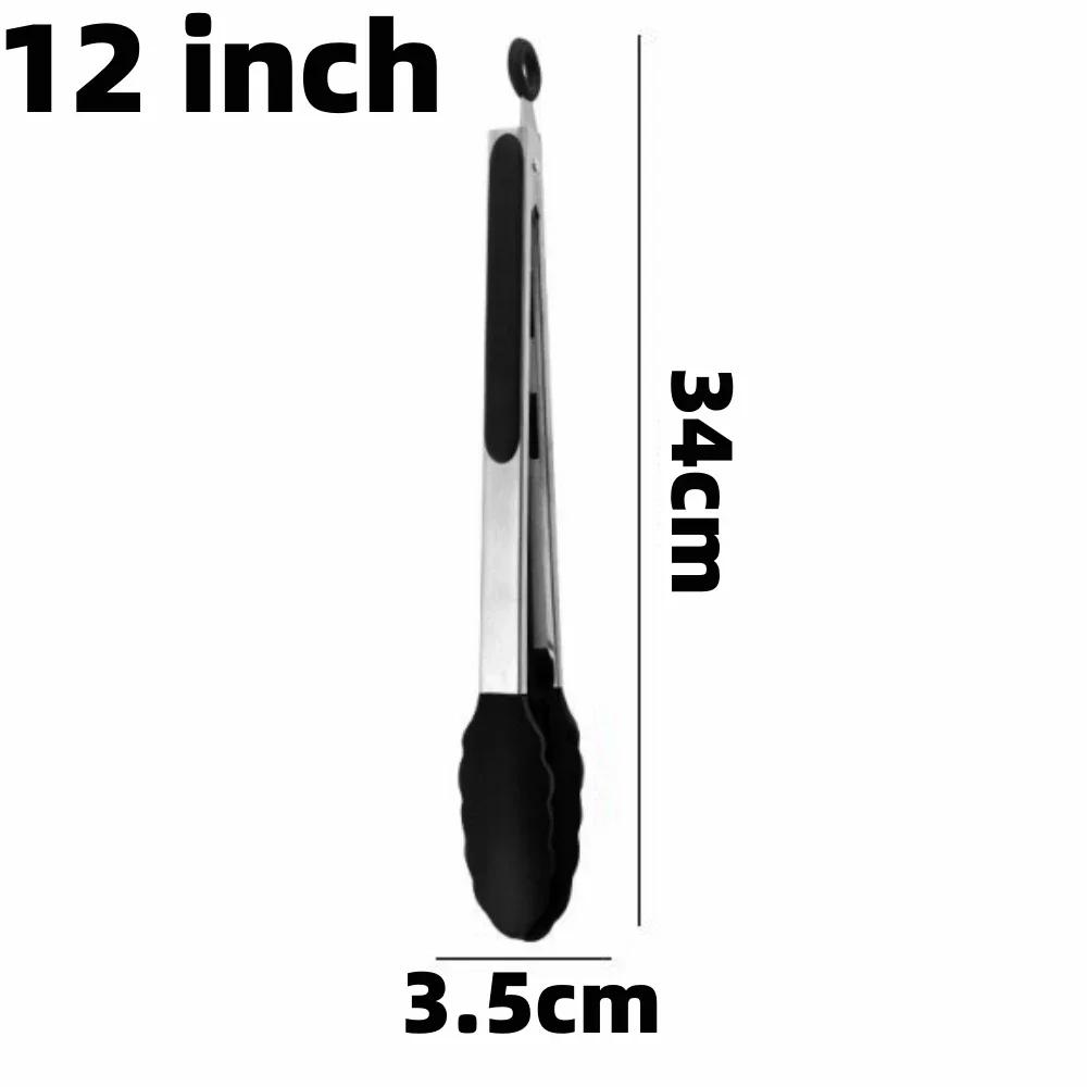 

1 шт. противоскользящие кухонные щипцы для барбекю из нержавеющей стали с силиконовым наконечником для салата, хлеба, зажим для еды на кухне с антипригарным покрытием