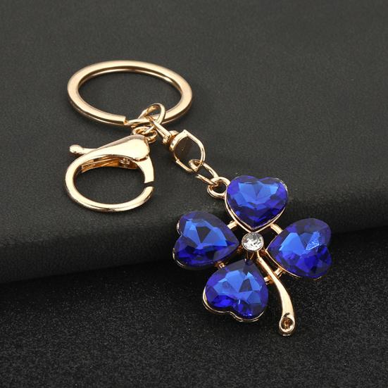 Keychain Pendant Sparkling Rhinestones Four-Leaf Clover Design Key Chain with Lobster Clasp Easy to Hang Key Holder Backpack Car Accessory