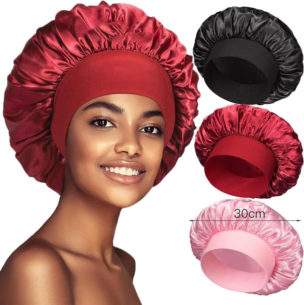 New Satin Wide Brim Nightcap Silky Bonnet Hair Wrap For Sleeping Sleep Cap With Elastic Soft Band Styling Cap Wash Face Nightcap