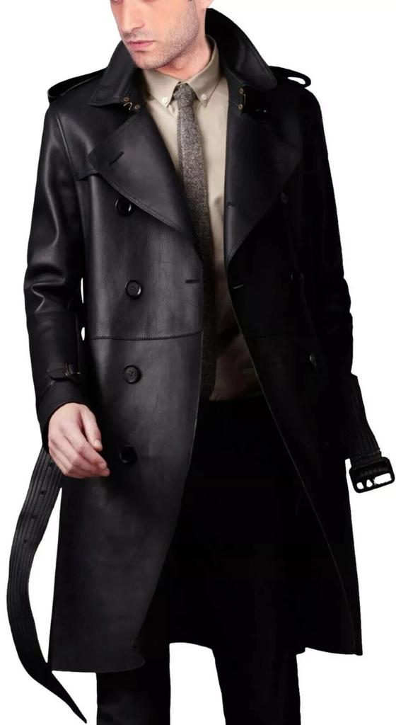 Trench Coat Handmade Formal Casual Men's Genuine Stylish Fashionable Leather