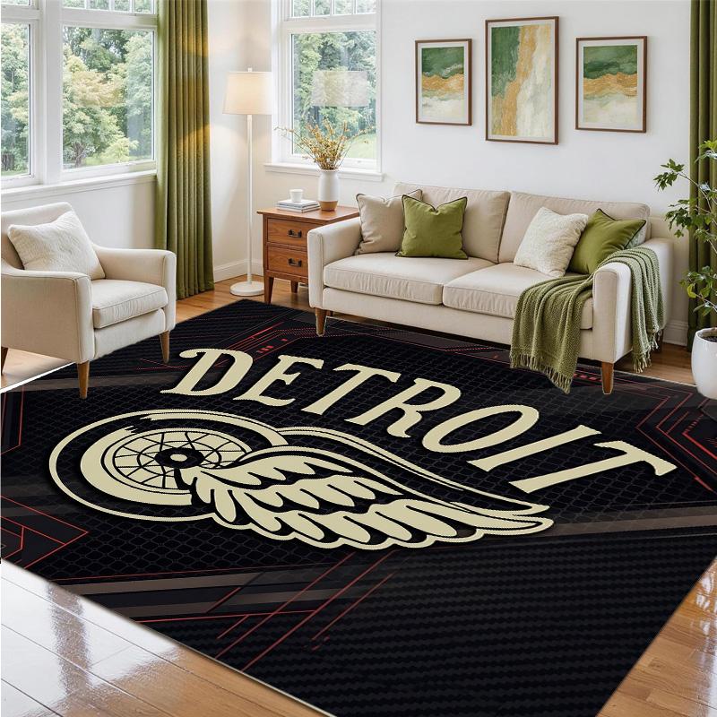 Detroit Red Wings Design Crystal Velvet Rug Soft Decorative Mat for Bedroom Entrance