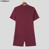 INCERUN Men Short Sleeve Zip-up Rib Jumpsuits Rompers Underwear