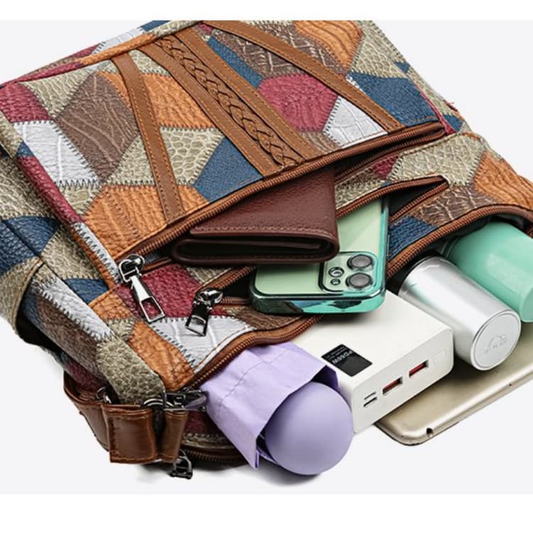 Damen Messenger-Tasche Schultertasche aus PU-Leder-Patchwork