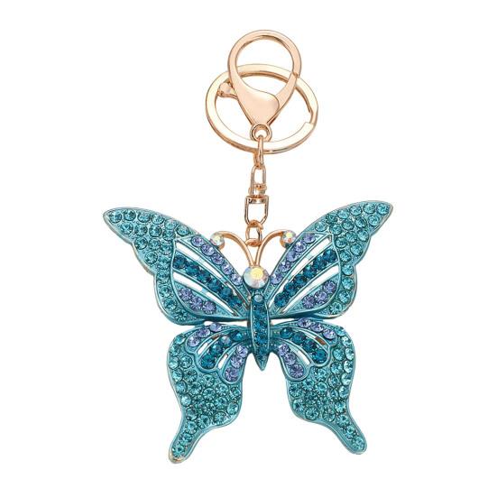 Keychain Pendant Colorful Rhinestones Inlaid Shining Butterfly Design Key Chain with Lobster Clasp Bag Charm Backpack Accessory