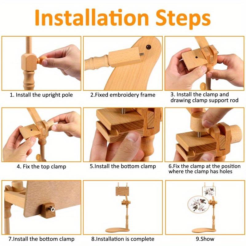 Support de bureau réglable en bois de hêtre pour cerceau de broderie rotatif à 360°, pour point de croix, mains libres, outils de couture et de bricolage