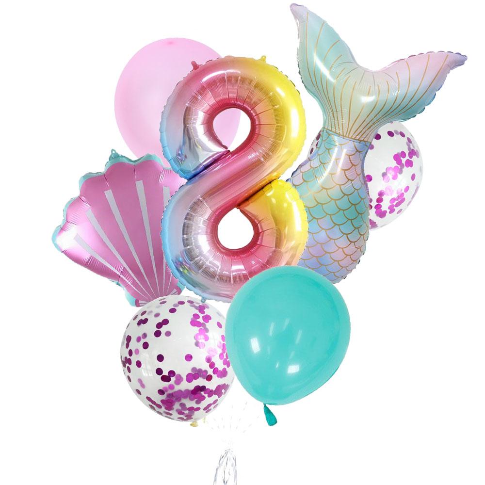 9Pcs/Set 32 Inch Mermaid Number Balloons Foil Balloon Helium Happy Birthday Party Decorations Kids Latex Ballon