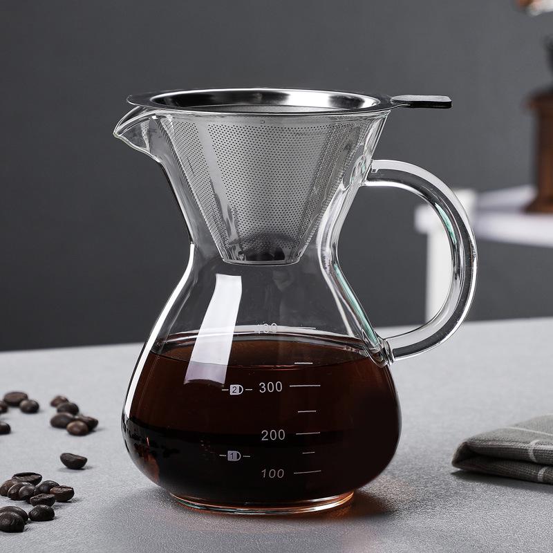 Thick Glass Hand-Pour Coffee Drip Pot & Cold Brew Sharing Cup