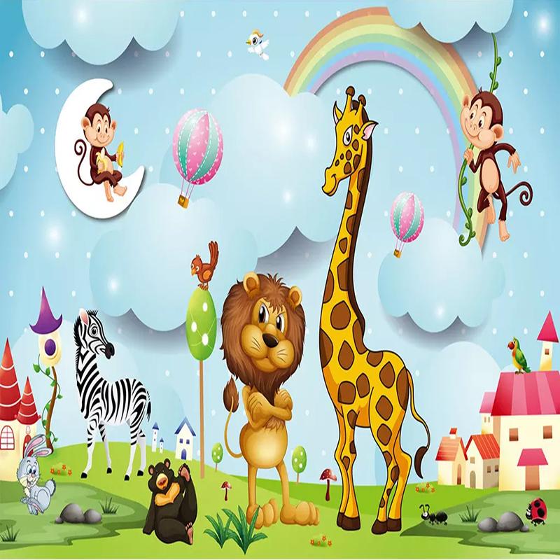 Wall Murals 3D Cartoon Animal Photo Wallpaper Boys And Girls Children's Bedroom Background Wall Painting Kid's Wall Paper