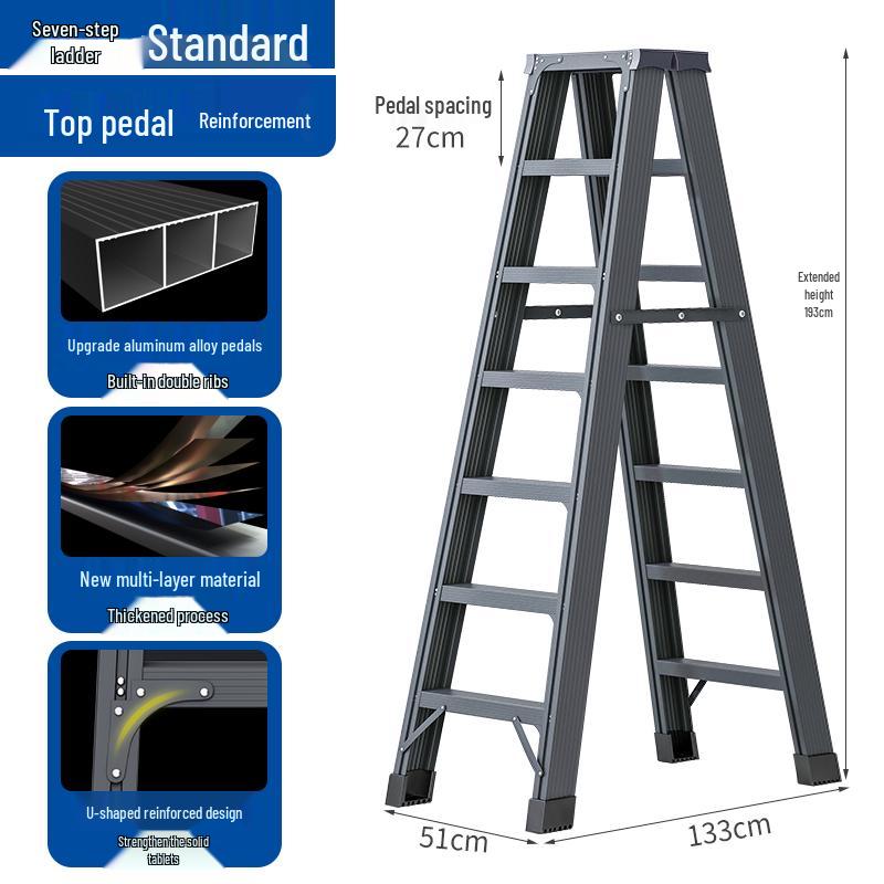 Aluminum Alloy Folding Telescopic A-Frame Ladder - Widened & Thickened, Lightweight, Double-Sided for Indoor Use