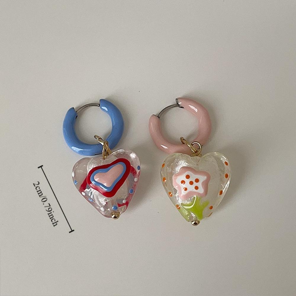 Emaille Blumen Hängeohrringe Asymmetrisch Damen Schmuck Niedliche Creolen