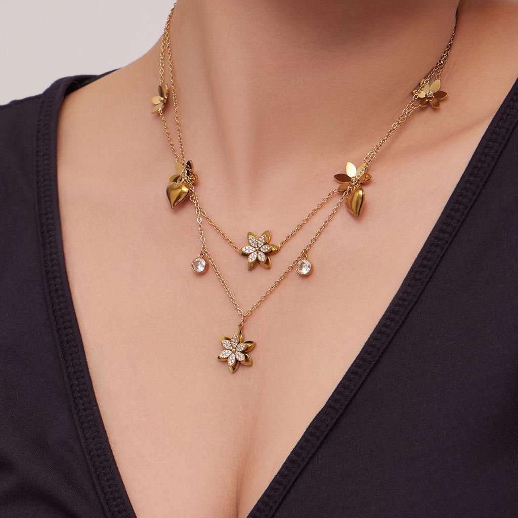 European American Fashion Zirconia Flower Heart Pendant Necklace, Bracelet, Earrings, Ring, and Bangle Set