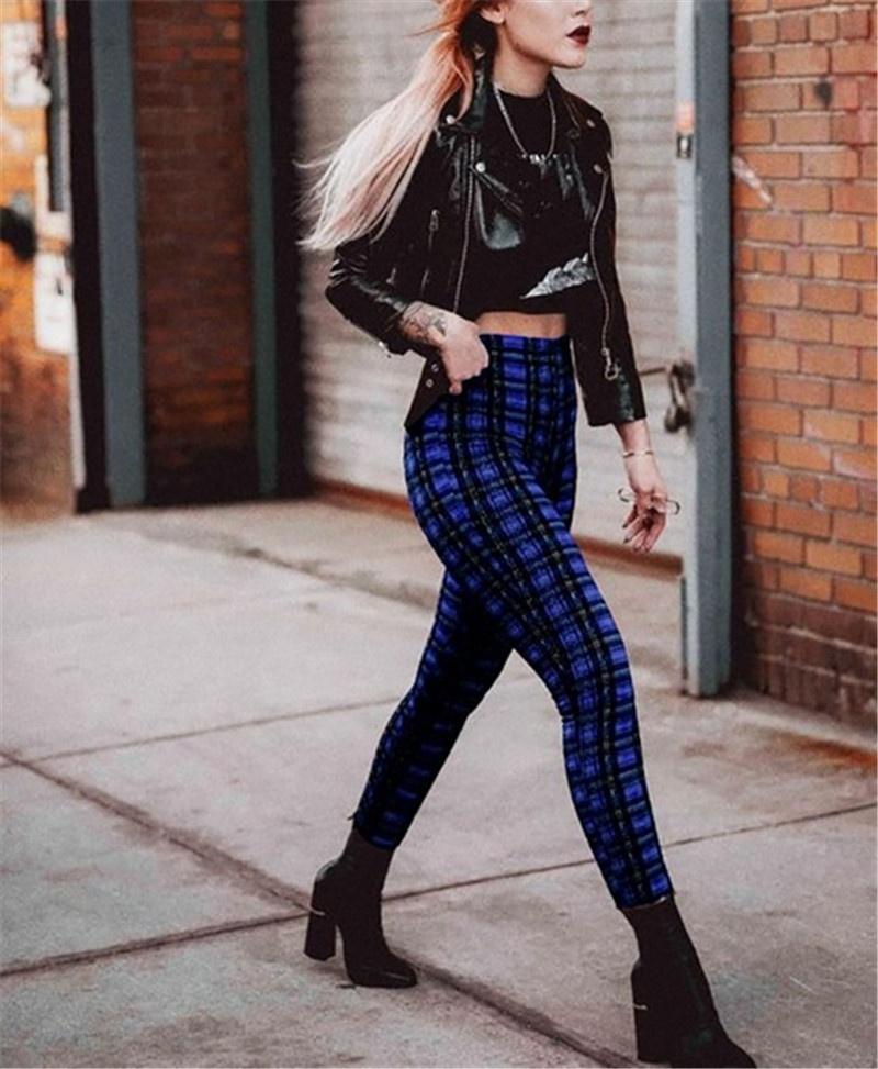 Nowe modne damskie seksowne spodnie z wysokim stanem w kratę, obcisłe dżinsy rurki na co dzień obcisłe legginsy