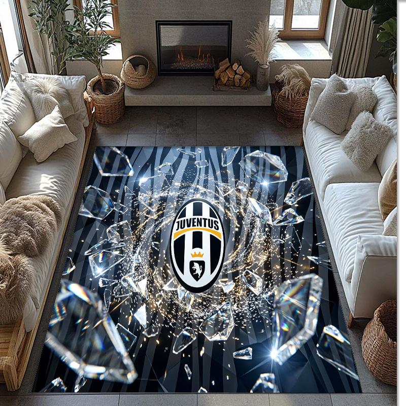 Juventus FC bedruckter Flanell-Teppich rutschfest weicher Polyester-Bodenbelag Indoor-Dekormatte für Schlafzimmer Wohnzimmer Sofa
