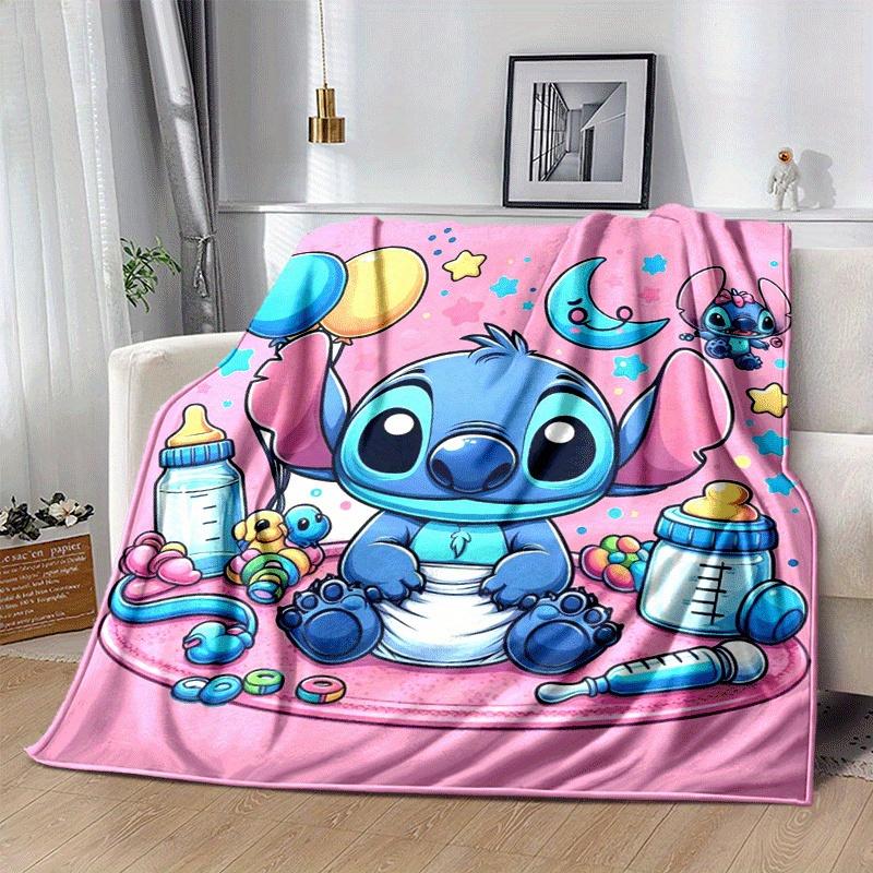 1ks Deka s potiskem Stitch - Měkká, celoroční přehoz na gauč, osobní dárek s rozkošným kresleným designem