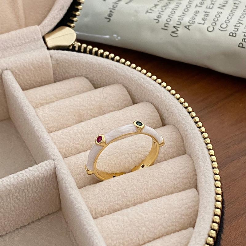 Elegant French Style Colorful Zirconia Double Layer Open Ring For Women Fashionable