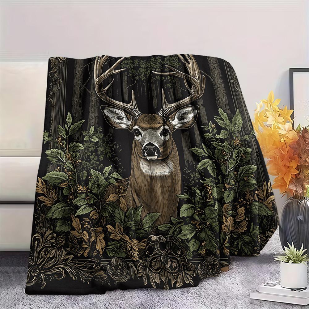 Deer Print Flannel Blanket, High Quality Comfortable for All Seasons, Home Decor, Warmth and Comfort, Perfect for Christmas Gifts
