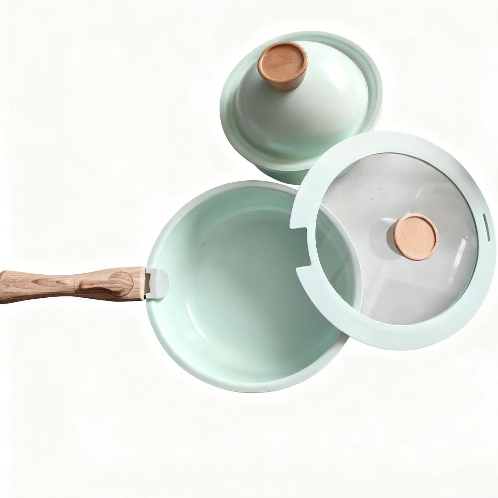 Household Pot Set with Double Bottom Thick Soup Pot Milk Pot Nonstick Frying Pan Combination Simple and Fresh Kitchen Supplies