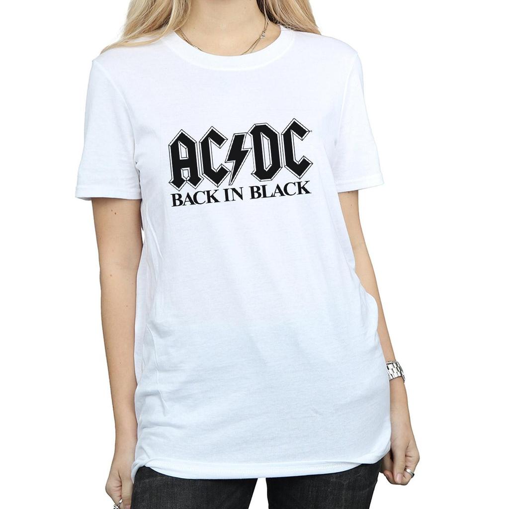 AC/DC Womens/Ladies Back In Black Logo Cotton Boyfriend T-Shirt