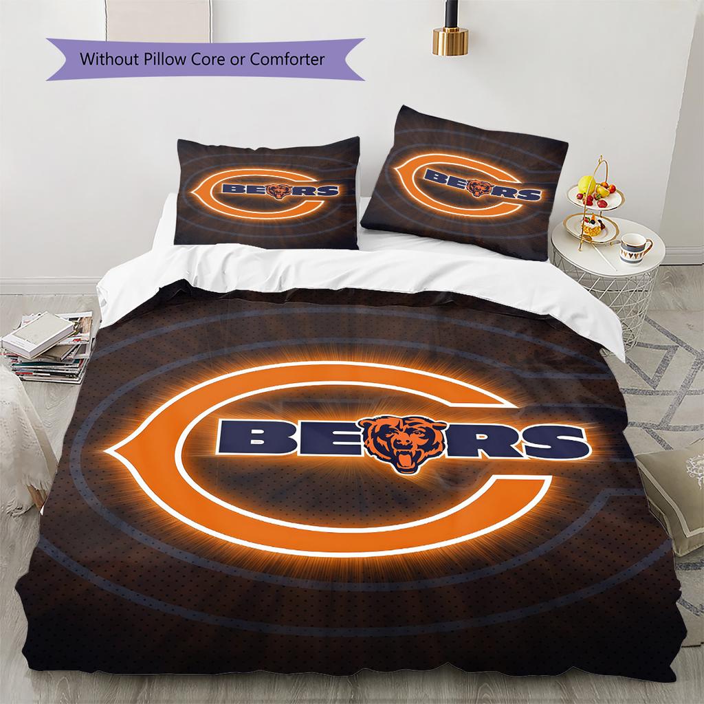 Chicago Bears Pattern Bedding Quilt Set  Home Decoration  Gift (1 * duvet cover + 2 * pillowcase  without core)