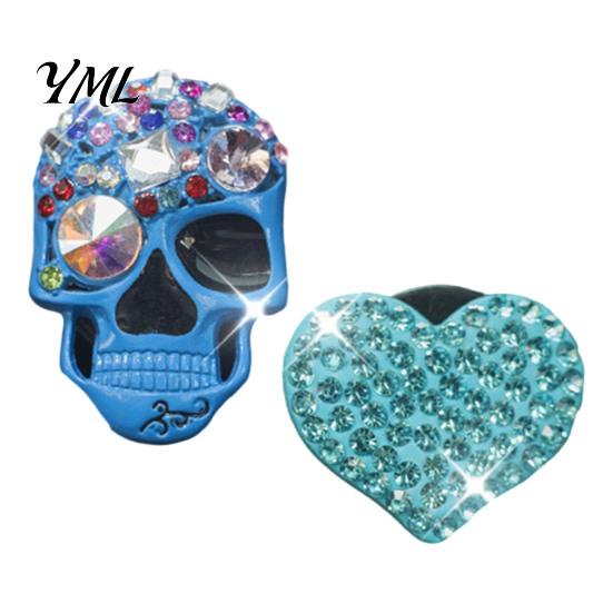 Car Air Freshener Vent Clip 2 Pcs Bling Skull Heart Clips, Rhinestone Shiny Unique Gift for Men Dashboard Trim Clip, Funny Head Auto Interior Ornament