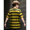 Fashionable Boys' Round Neck T-Shirt, Black and Yellow Horizontal Striped T-Shirt - Lightweight Round Neck Summer Daily