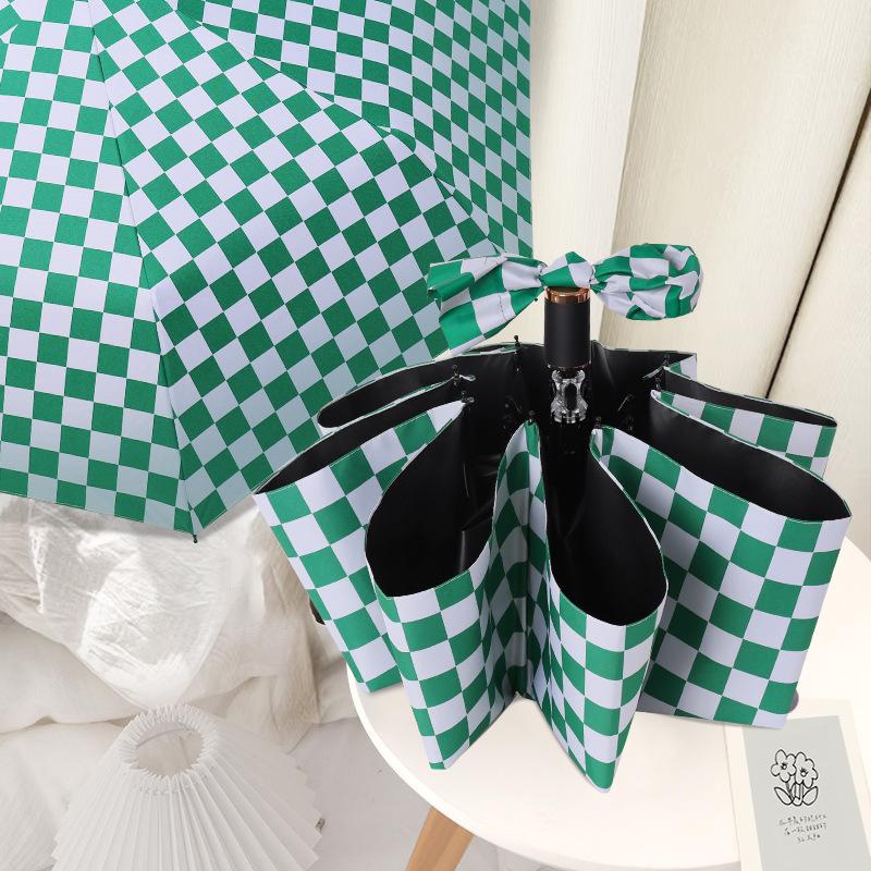 Vintage Automatic Checkerboard Umbrella Vinyl Sunscreen Parasol Parasol Plenty