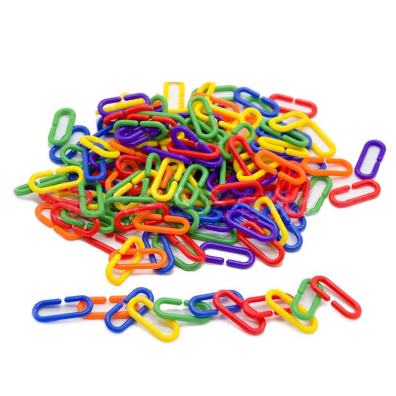 100PCS 200PCS C-Type Plastic Chain Buckle Parrot Toys Mixed Colors Swing Climbing Cage Action Training Toy for Pet Birds