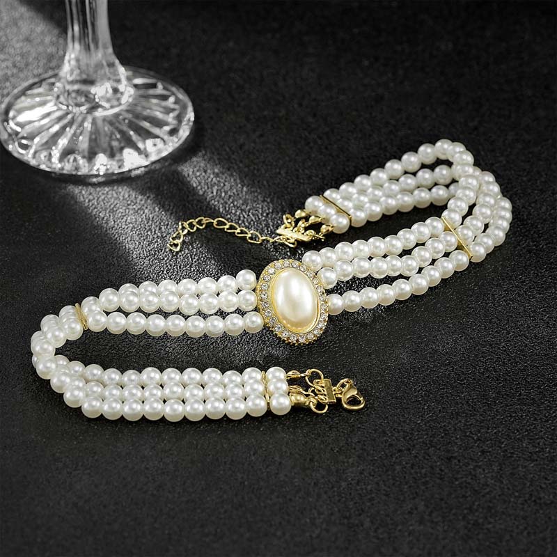 Vintage Multi-layer Imitation Pearl Short Choker Necklace For Women Elegant Handmade Beads Clavicle Chain Wedding Jewelry
