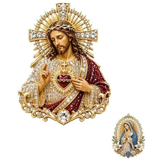 Sacred Heart of Jesus Brooch Confirmation Souvenir Christian Faith with Enamel