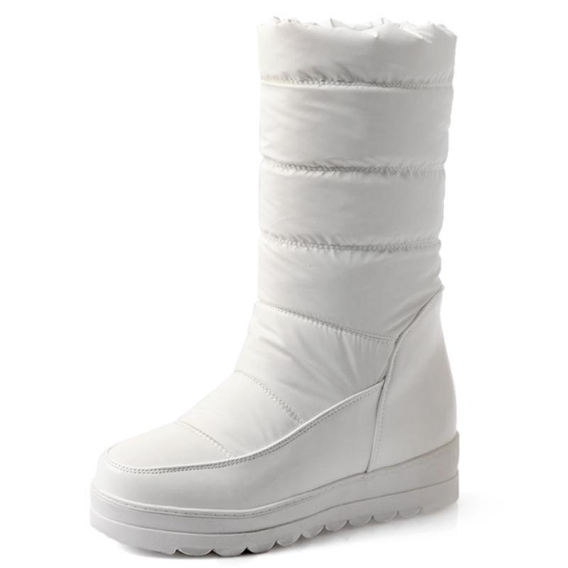 White Women's Winter Snow Boots 2024 Black Red Warm Fur Plush Mid-calf Boot Wedge Low Heels Fashion Long Shoes Girls Waterproof