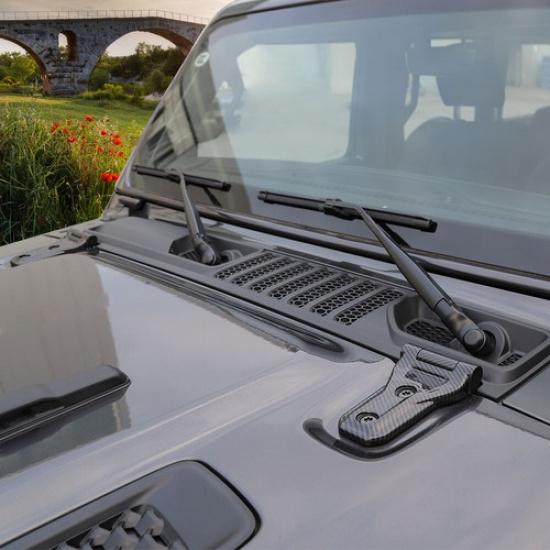 2X Carbon Fiber Engine Hood Hinge Decor Cover Trim For 2018+ Jeep Wrangler JL JT