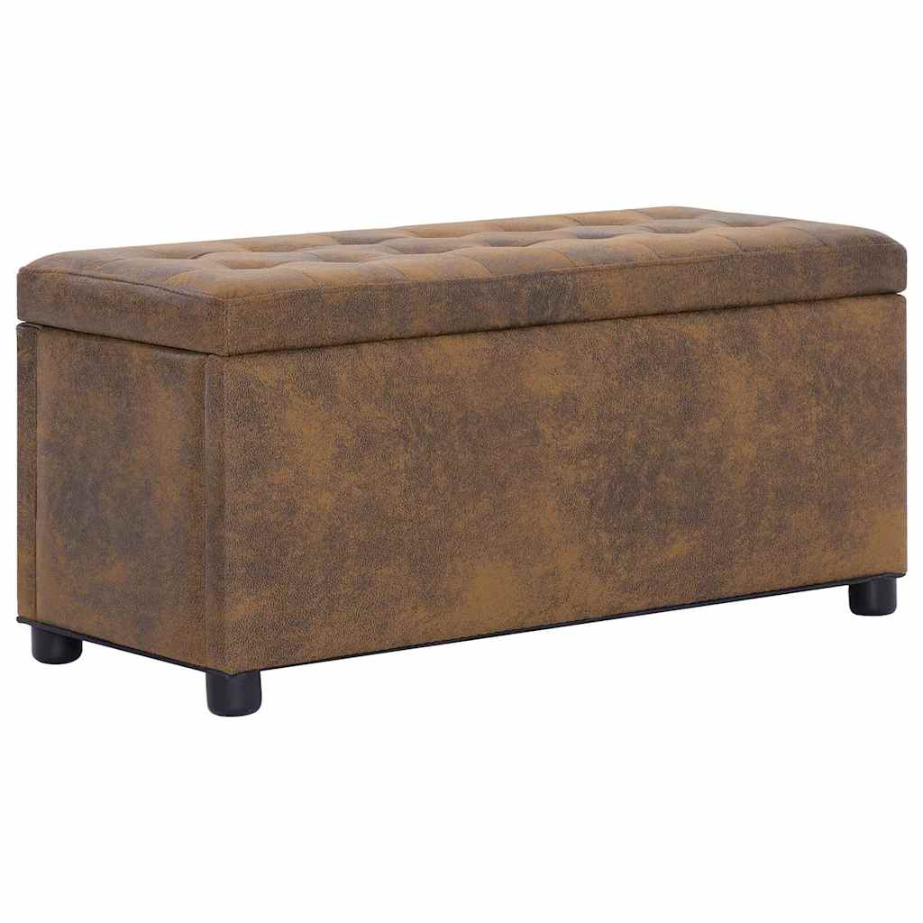 Ottoman with Storage Space 87.5 cm Brown Faux Suede Look