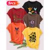 Five-piece Set Elegant Short-sleeved Shirt for Women Butterfly Sunflower Series Printed Round Neck Women's Short Sleeve Suitable for Spring and