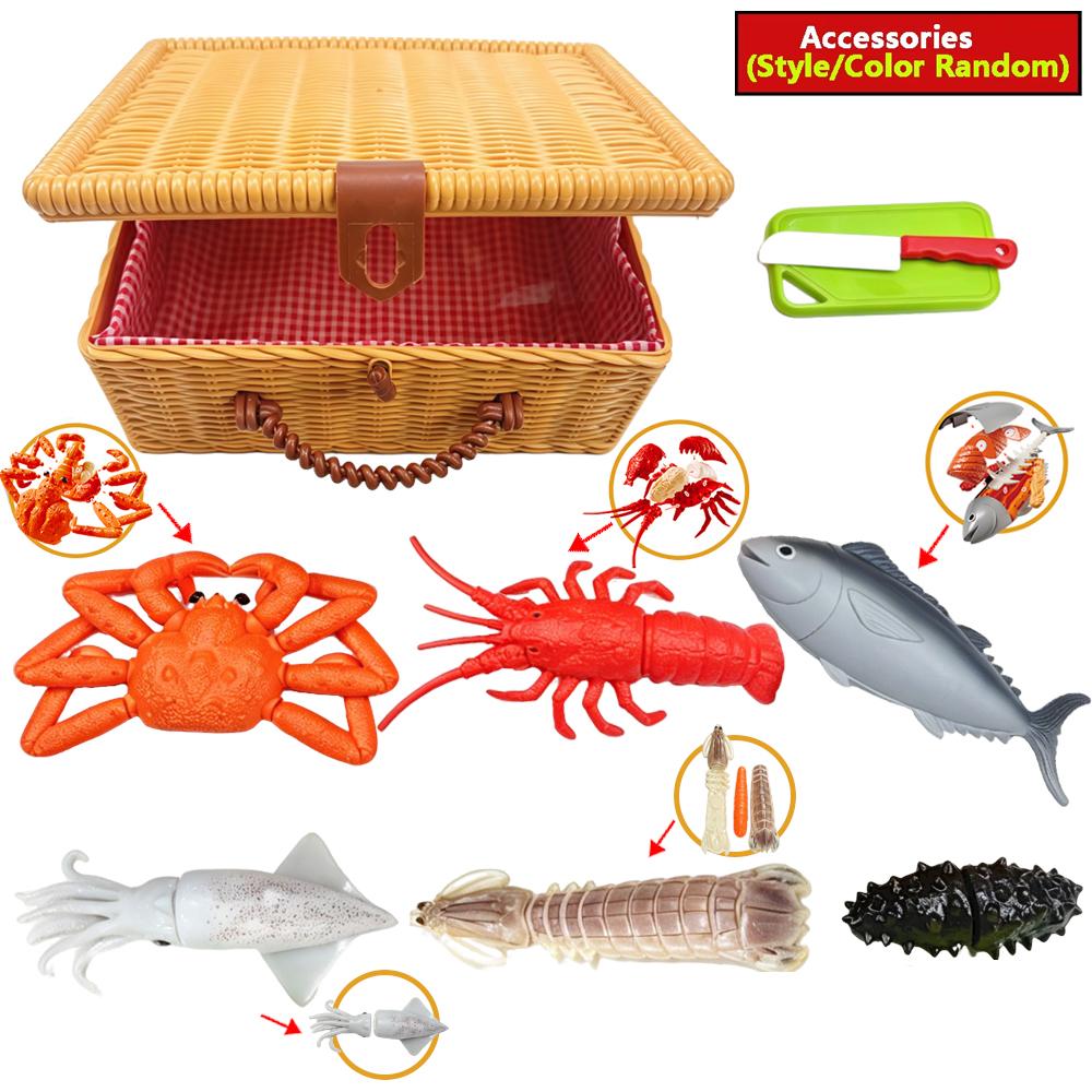 Kids Kitchen Toy Set Simulated Lobster Crab Fish Chicken Fun Cutting Food Big Size DIY Assembly Model for Kids Early Education