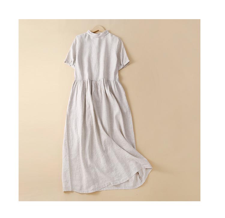 2025 Sommer Damen Locker Geschnittenes Baumwollleinen Midikleid