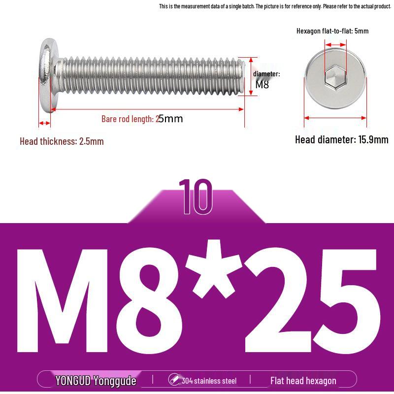 304 Stainless Steel Ultra-Thin Flat Head Hex Socket Bolt, M2-M12