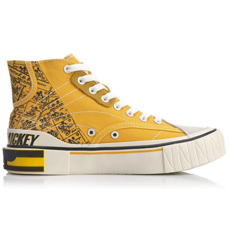 DISHINIMIQI x Li Ning Wave Canvas Hi Slip Resistant Abrasion Resistant High top Skateboard Shoes Women's Yellow Black AGCQ202-3