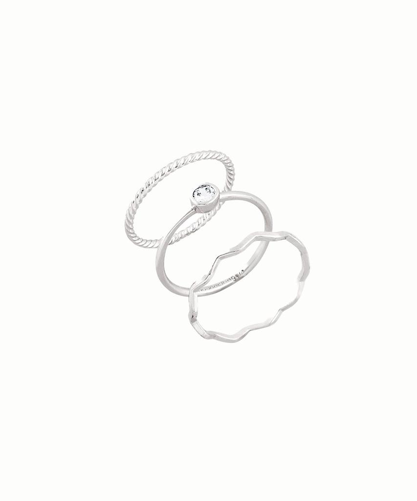 Noonoo Fingers [3 Set] White Bezel Ring Layered Set