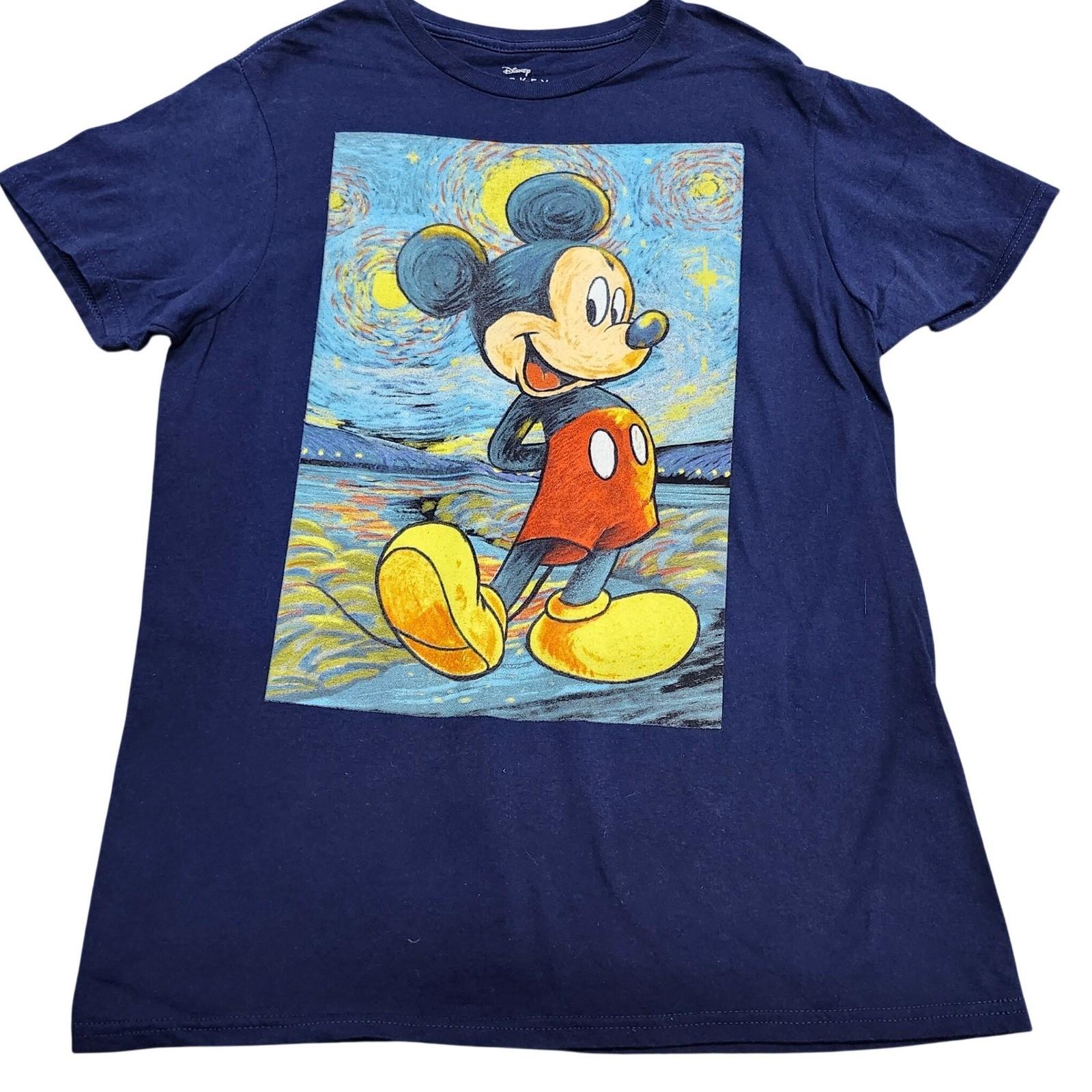 Disney Mickey Mouse Starry Night Van Gogh Graphic Navy Blue Mens Size M Unisex T-Shirt XXL