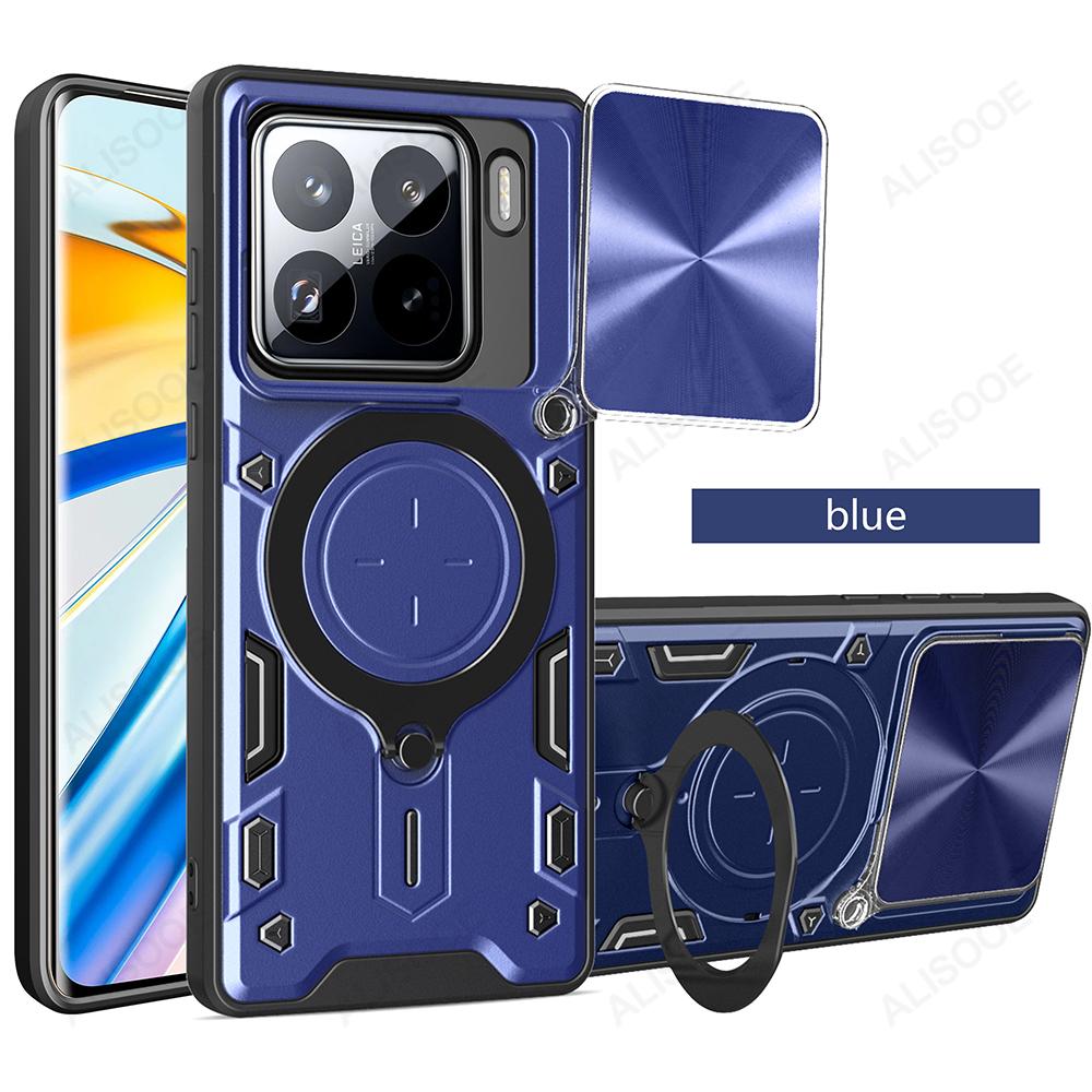 Slide Camera Funda for Xiaomi 15 Pro Case Armor Slide Lens Magnetic Ring Stand Phone Cover for Xiaomi Mi 15 Capa