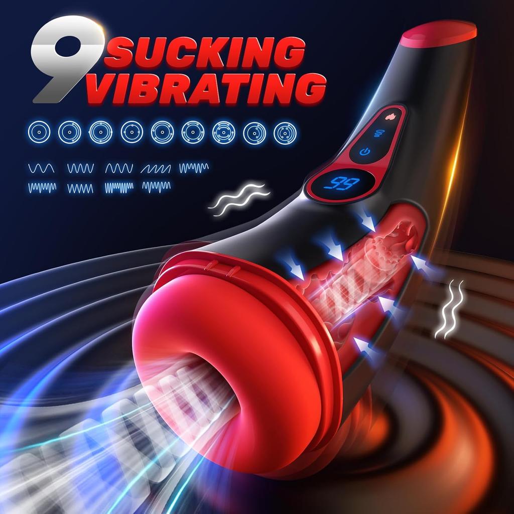 Sex Toys for Men Male Masturbator - APP Control Adult Toys Male Masturbators Penis Pump with 9 Sucking & 9 Vibrating, 3D Textured Sleeve Heating