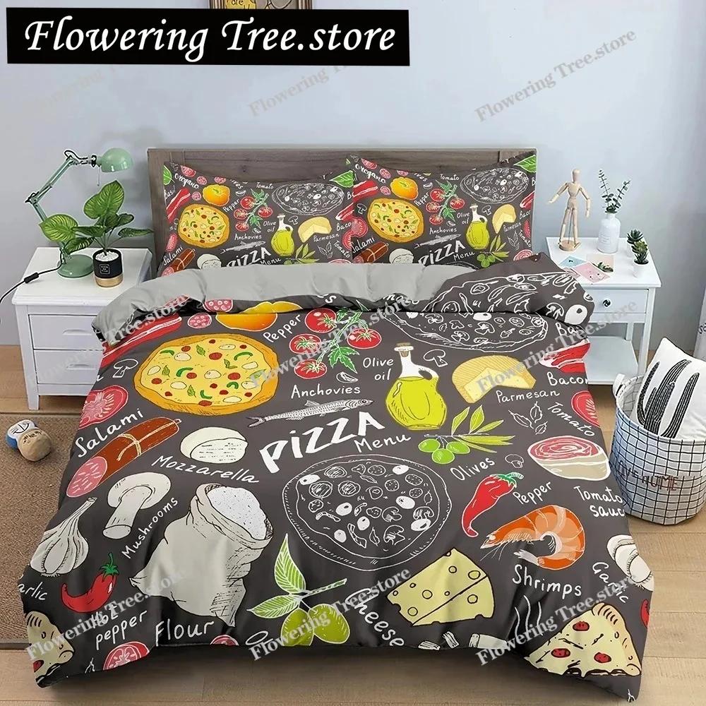 Snack Duvet Cover Set Coffee Bread Donut Pattern Pink Polyester Comforter Cover For Kids Adult Teen Bedding Set Queen King Size