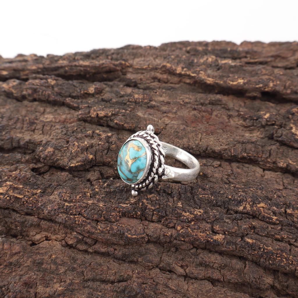 Blue Copper Turquoise Ring Handmade Gemstone Ring, 925 Solid Sterling Silver Ring Dainty Silver Jewelry, For Engagement Gift