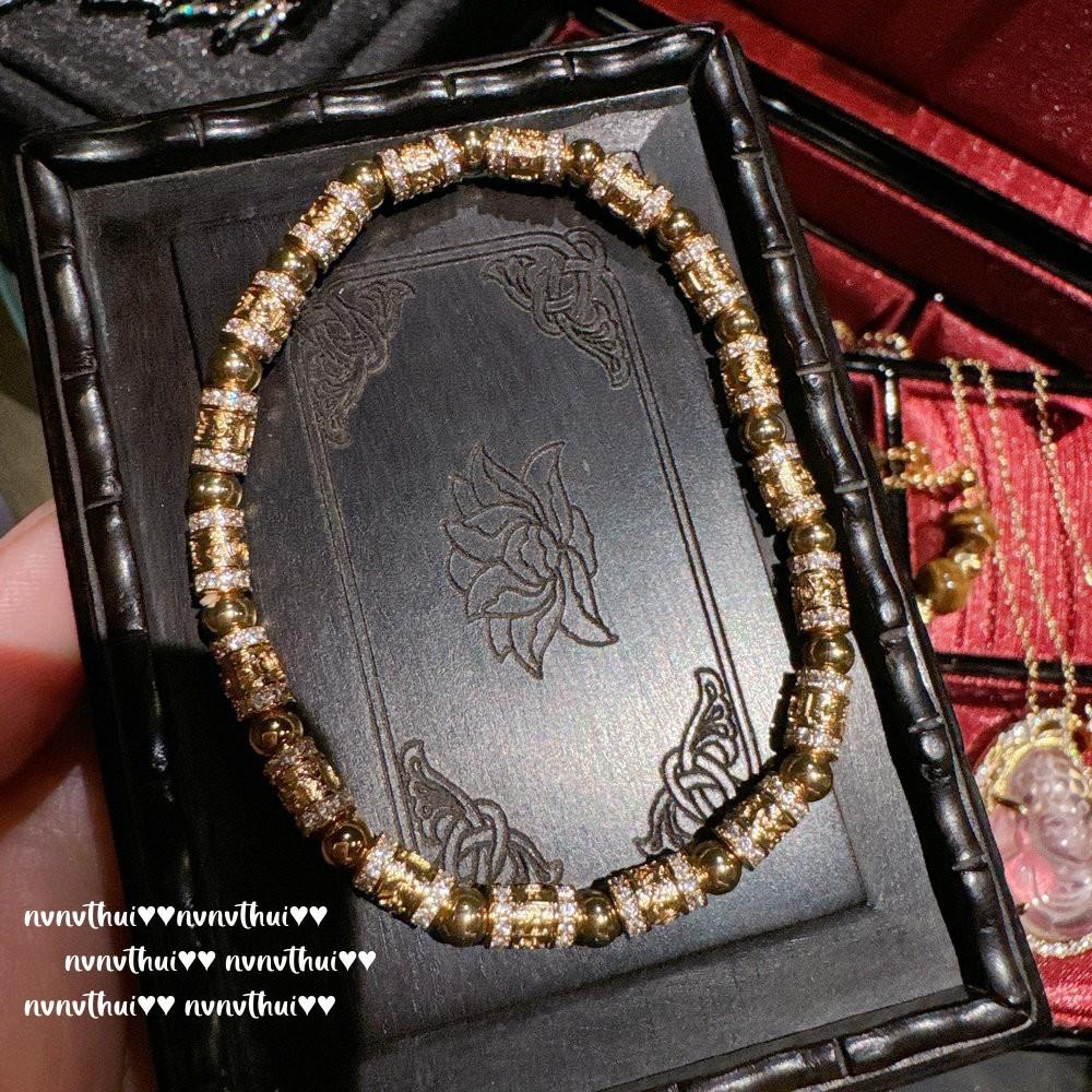 Ancient Gold Chiseled Proverbs Tube Diamond Bracelet, New Chinese Style, Fulu Baby Buddha Retro Crystal Necklace, Set