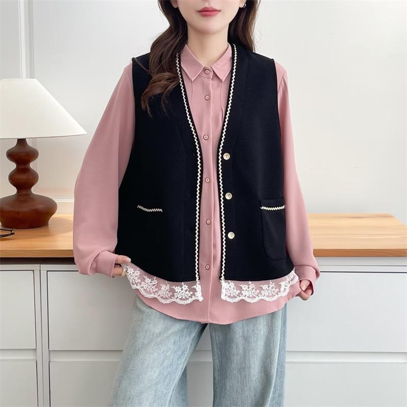 2026 Spring/Summer Plus Size Patchwork Mesh V-neck Cardigan Vest for Curvy Women