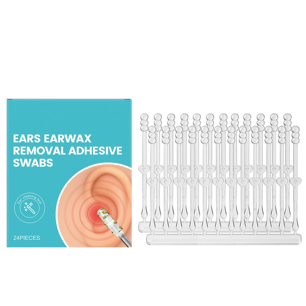 Earwax Removal Adhesive Swabs for Ear Cleaning 24 Pieces Reusable Plastic Ear Care Tools with Soft Adhesive Tips for Safe and Effective Wax Extraction