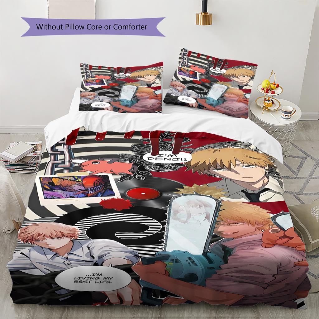 Chainsaw Man Pattern Bedding,Quilt Set Quilt Cover Pillowcase Home Birthday Gift (1 * duvet cover + 2 * pillowcase, without core)