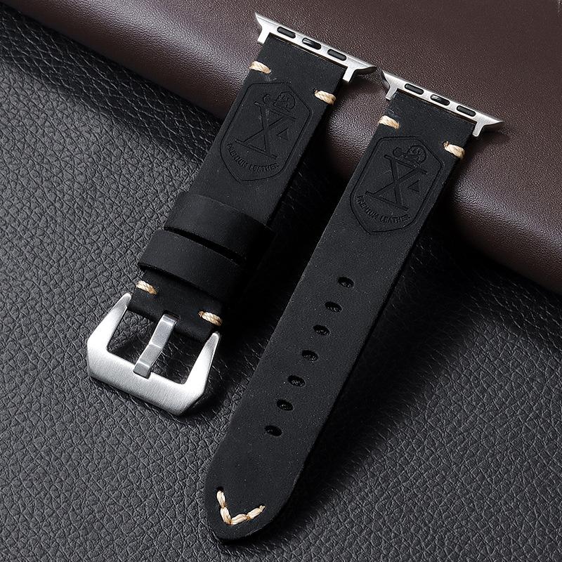 Retro Första lager Ko Läderrem för Apple Apple Watch8 Tryckt Klockarmband 49mm Herrarmband