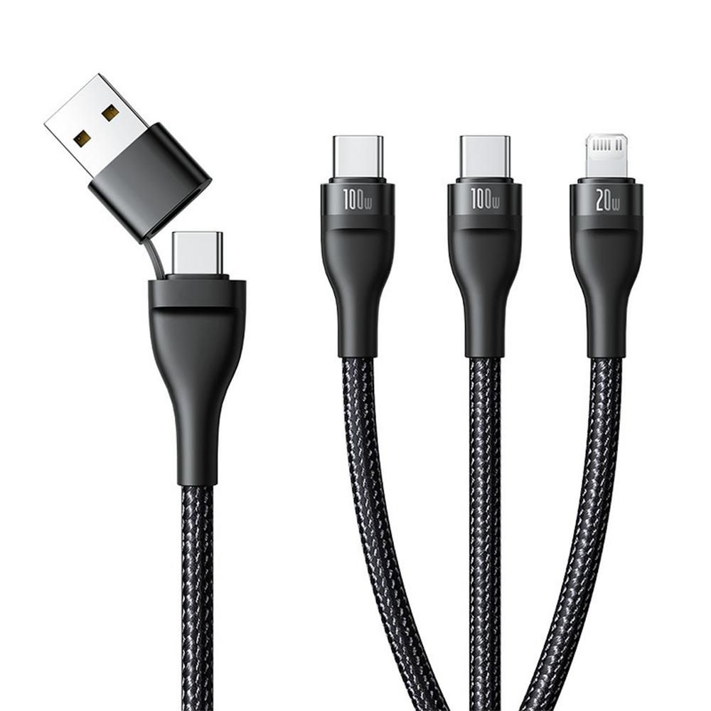 BASEUS Flash Series 3 Two-For-Three Fast Charging Cable USB+Type-C to Type-C+Type-C+Lightning 100W 1.5m,Black
